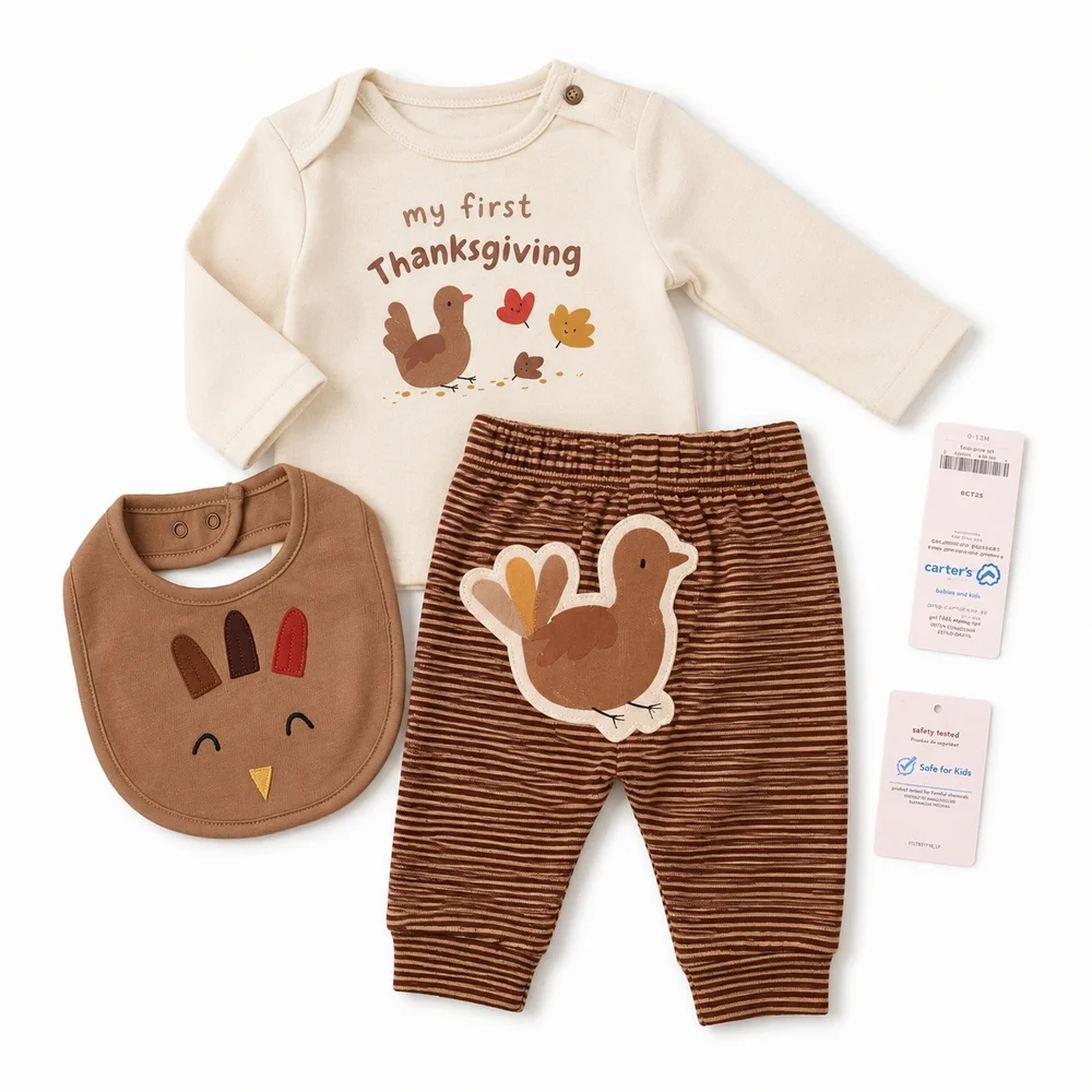 Carter's Cream & Brown Thanksgiving Turkey Baby 3-Piece Set
